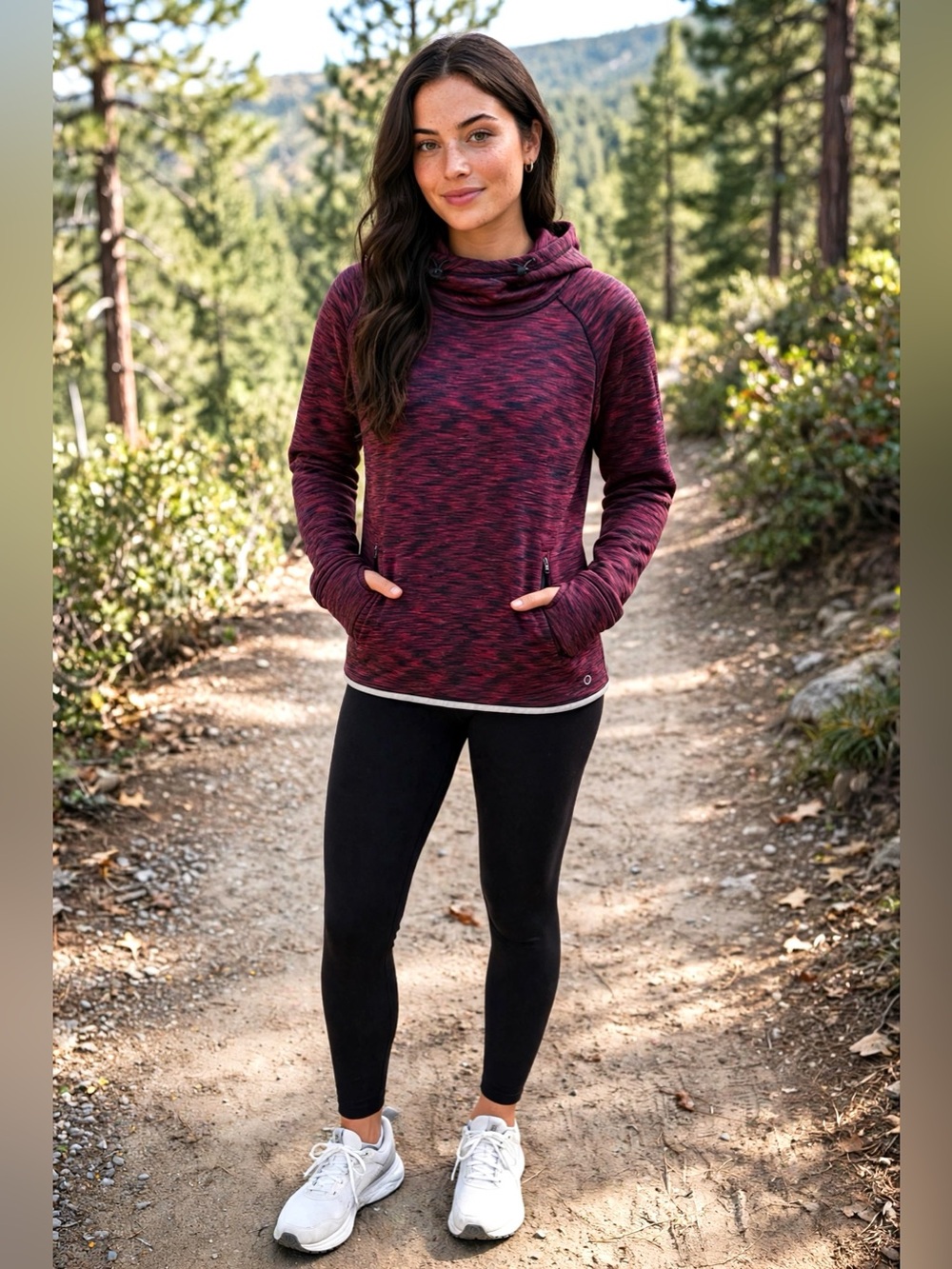GAP Women Marled Magenta Hooded Cowl Pullover